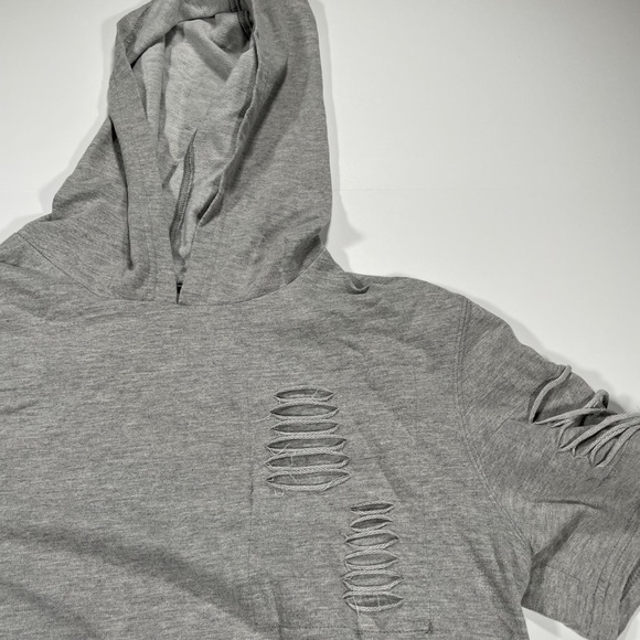 Carbon Longer Length Gray Distressed Short Sleeve Hoodie - Size Large - Picture 3 of 9